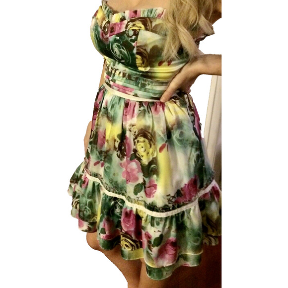 MINUET Dress Womens Small Strapless LILAC PINK FLORAL WEDDING CRUISE PARTY Dress - Picture 5 of 6